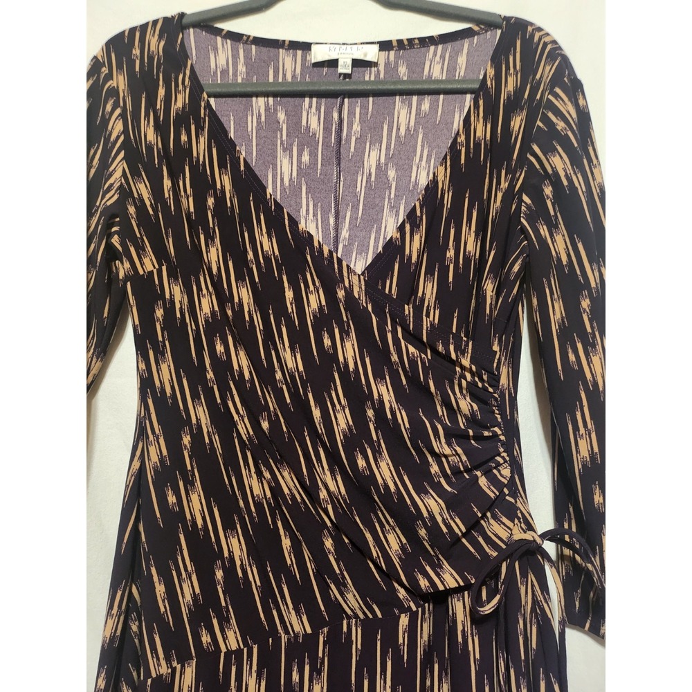 Kasper~Rich Black/Stone~Side Ruched~ Faux Wrap~Stretch Jersey Dress ,Size 10 - Picture 3 of 15